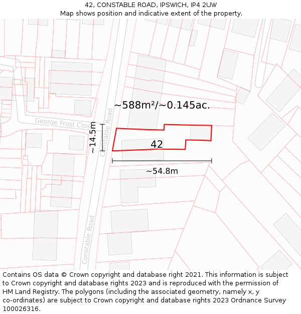 42, CONSTABLE ROAD, IPSWICH, IP4 2UW: Plot and title map