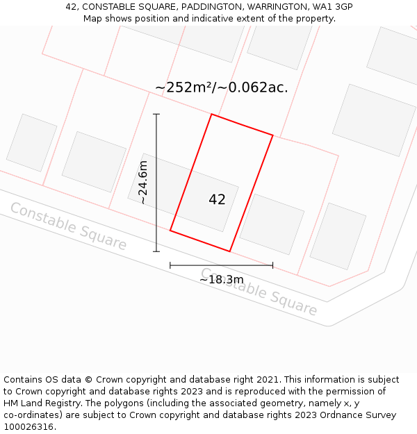 42, CONSTABLE SQUARE, PADDINGTON, WARRINGTON, WA1 3GP: Plot and title map