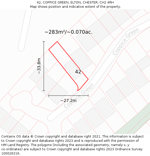 42, COPPICE GREEN, ELTON, CHESTER, CH2 4RH: Plot and title map