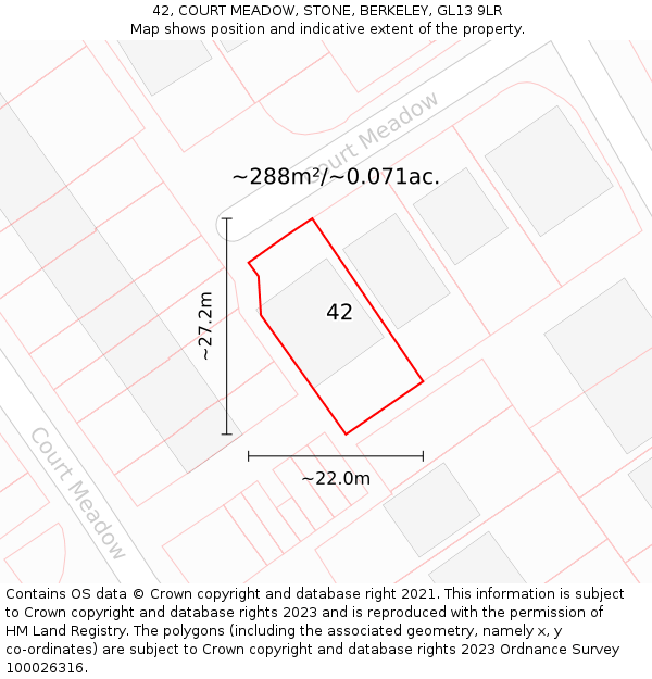 42, COURT MEADOW, STONE, BERKELEY, GL13 9LR: Plot and title map