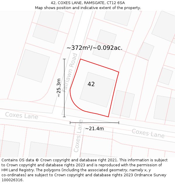 42, COXES LANE, RAMSGATE, CT12 6SA: Plot and title map