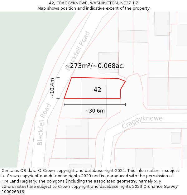 42, CRAGGYKNOWE, WASHINGTON, NE37 1JZ: Plot and title map
