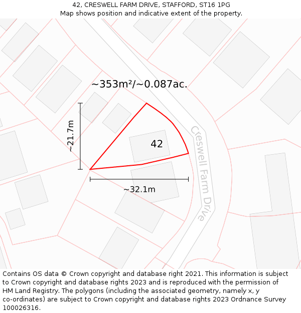 42, CRESWELL FARM DRIVE, STAFFORD, ST16 1PG: Plot and title map
