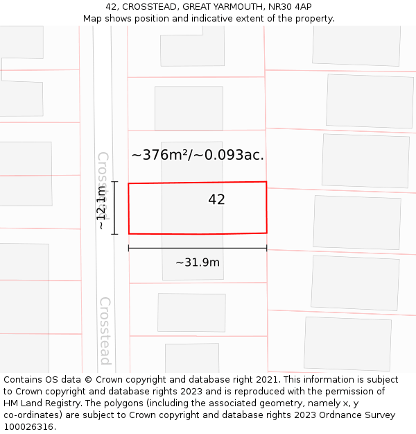 42, CROSSTEAD, GREAT YARMOUTH, NR30 4AP: Plot and title map