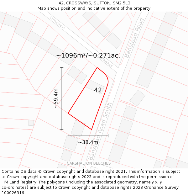 42, CROSSWAYS, SUTTON, SM2 5LB: Plot and title map