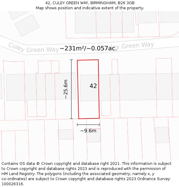 42, CULEY GREEN WAY, BIRMINGHAM, B26 3GB: Plot and title map