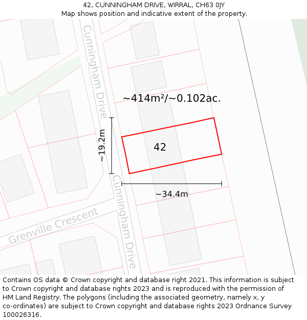 42, CUNNINGHAM DRIVE, WIRRAL, CH63 0JY: Plot and title map