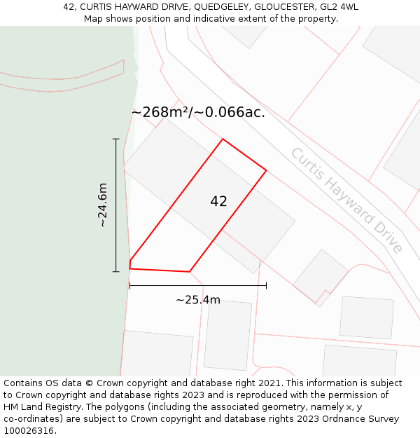 42, CURTIS HAYWARD DRIVE, QUEDGELEY, GLOUCESTER, GL2 4WL: Plot and title map