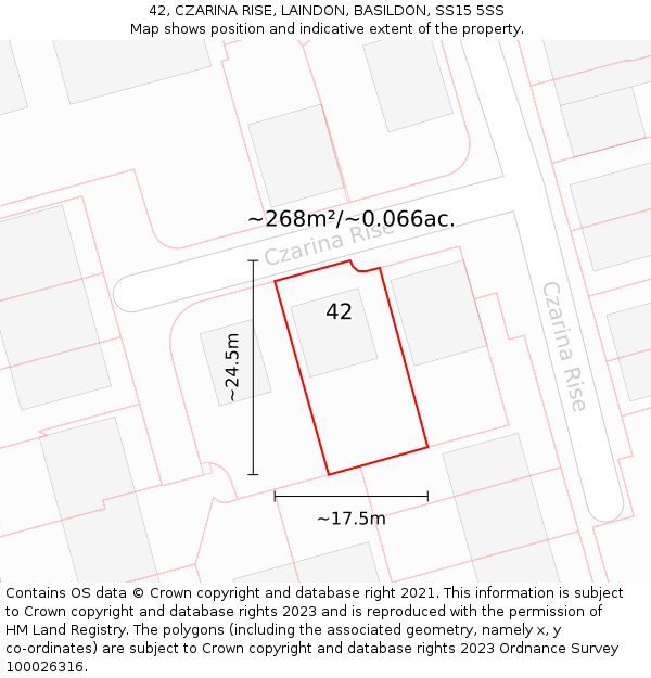 42, CZARINA RISE, LAINDON, BASILDON, SS15 5SS: Plot and title map