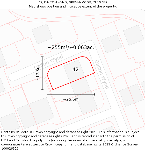 42, DALTON WYND, SPENNYMOOR, DL16 6FP: Plot and title map