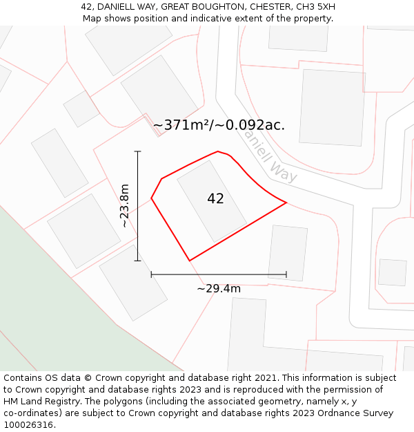 42, DANIELL WAY, GREAT BOUGHTON, CHESTER, CH3 5XH: Plot and title map