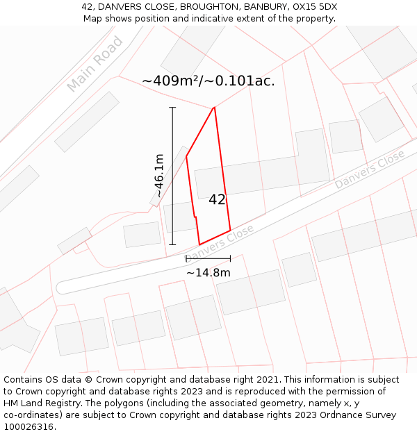 42, DANVERS CLOSE, BROUGHTON, BANBURY, OX15 5DX: Plot and title map