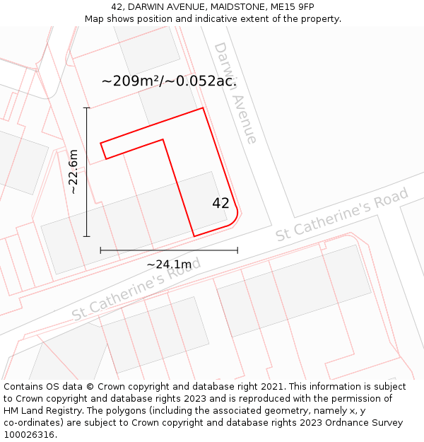 42, DARWIN AVENUE, MAIDSTONE, ME15 9FP: Plot and title map
