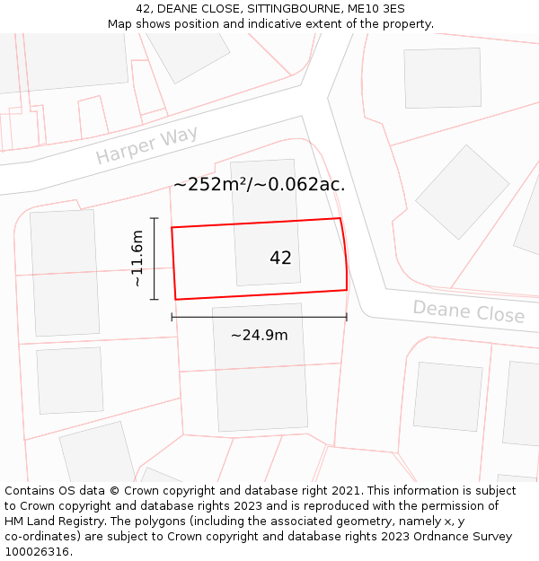 42, DEANE CLOSE, SITTINGBOURNE, ME10 3ES: Plot and title map