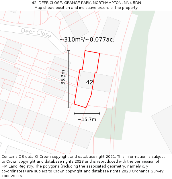 42, DEER CLOSE, GRANGE PARK, NORTHAMPTON, NN4 5DN: Plot and title map