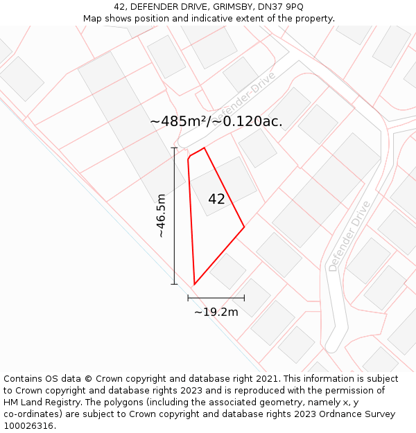 42, DEFENDER DRIVE, GRIMSBY, DN37 9PQ: Plot and title map