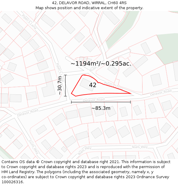 42, DELAVOR ROAD, WIRRAL, CH60 4RS: Plot and title map