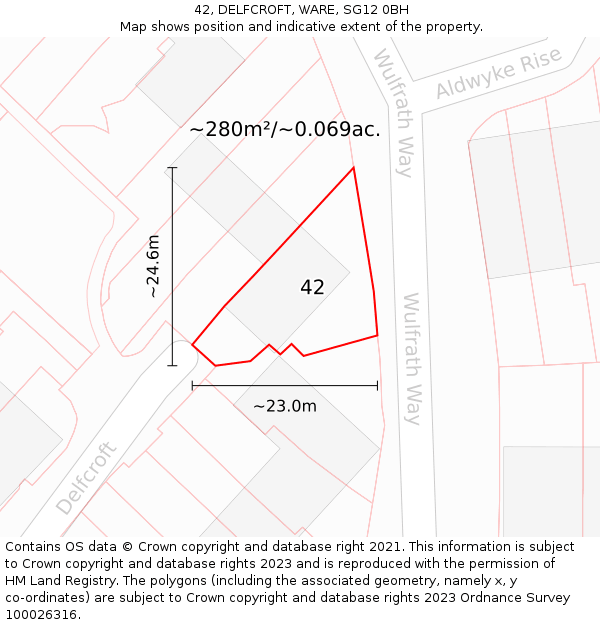 42, DELFCROFT, WARE, SG12 0BH: Plot and title map