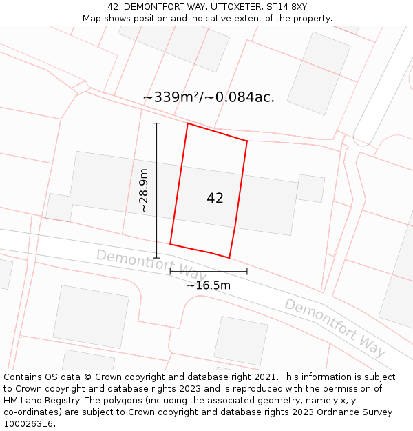 42, DEMONTFORT WAY, UTTOXETER, ST14 8XY: Plot and title map