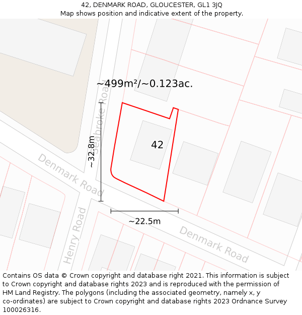 42, DENMARK ROAD, GLOUCESTER, GL1 3JQ: Plot and title map