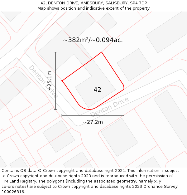 42, DENTON DRIVE, AMESBURY, SALISBURY, SP4 7DP: Plot and title map
