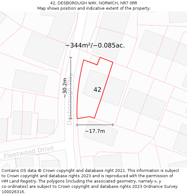 42, DESBOROUGH WAY, NORWICH, NR7 0RR: Plot and title map