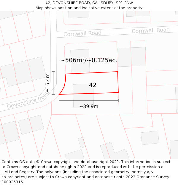 42, DEVONSHIRE ROAD, SALISBURY, SP1 3NW: Plot and title map