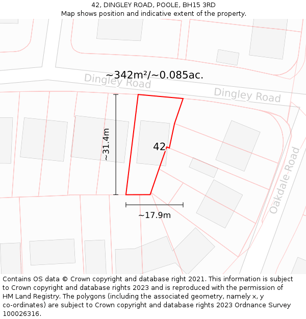 42, DINGLEY ROAD, POOLE, BH15 3RD: Plot and title map