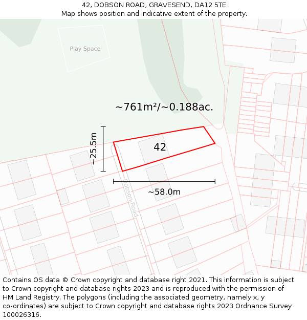 42, DOBSON ROAD, GRAVESEND, DA12 5TE: Plot and title map
