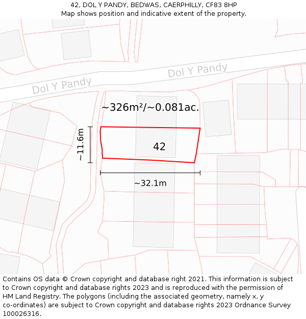 42, DOL Y PANDY, BEDWAS, CAERPHILLY, CF83 8HP: Plot and title map