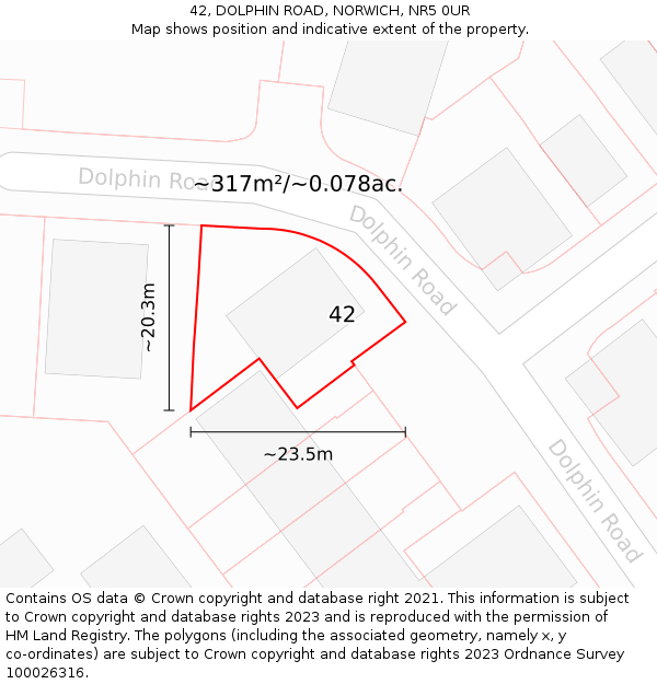 42, DOLPHIN ROAD, NORWICH, NR5 0UR: Plot and title map