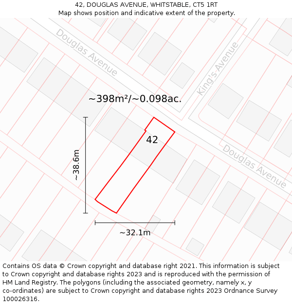 42, DOUGLAS AVENUE, WHITSTABLE, CT5 1RT: Plot and title map