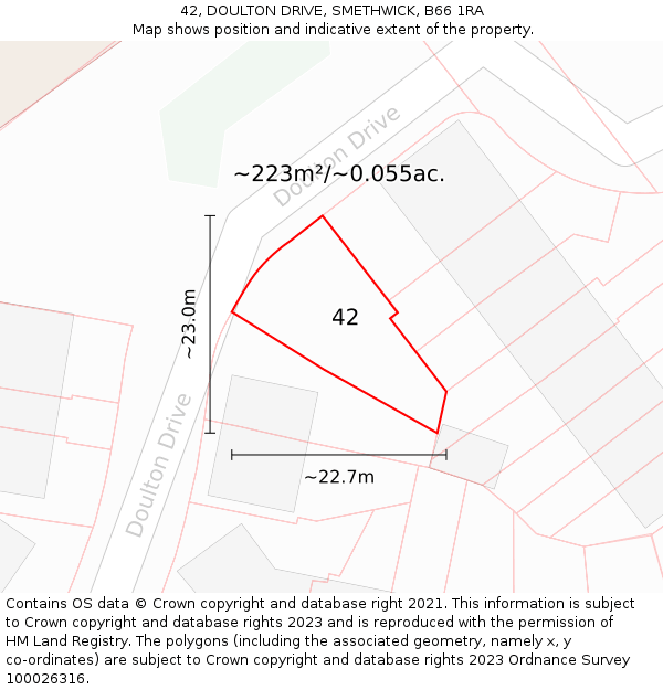 42, DOULTON DRIVE, SMETHWICK, B66 1RA: Plot and title map