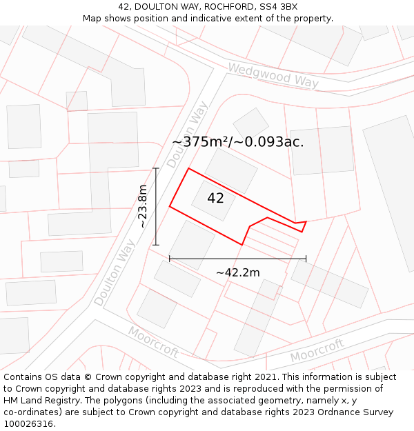42, DOULTON WAY, ROCHFORD, SS4 3BX: Plot and title map