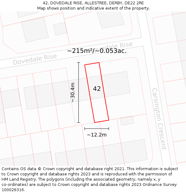 42, DOVEDALE RISE, ALLESTREE, DERBY, DE22 2RE: Plot and title map