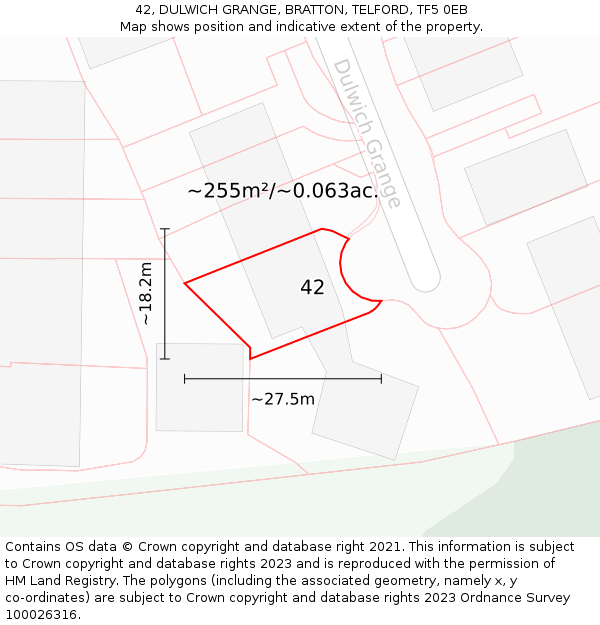 42, DULWICH GRANGE, BRATTON, TELFORD, TF5 0EB: Plot and title map