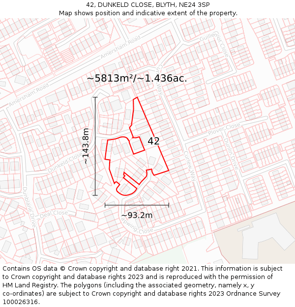 42, DUNKELD CLOSE, BLYTH, NE24 3SP: Plot and title map