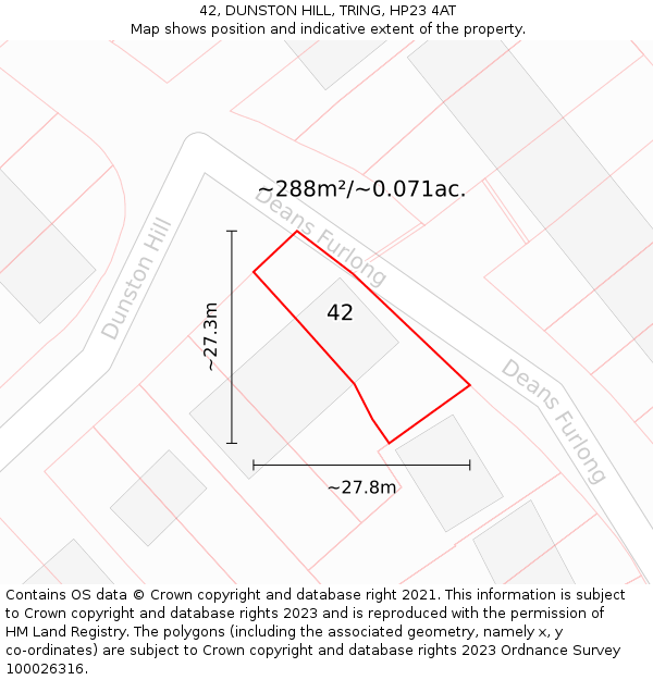 42, DUNSTON HILL, TRING, HP23 4AT: Plot and title map
