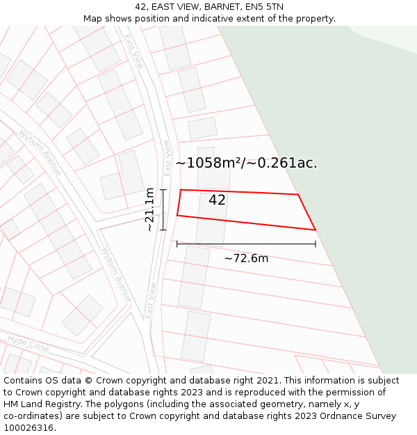 42, EAST VIEW, BARNET, EN5 5TN: Plot and title map
