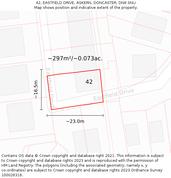 42, EASTFIELD DRIVE, ASKERN, DONCASTER, DN6 0NU: Plot and title map
