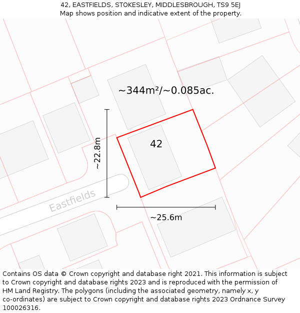 42, EASTFIELDS, STOKESLEY, MIDDLESBROUGH, TS9 5EJ: Plot and title map