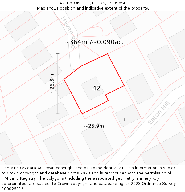42, EATON HILL, LEEDS, LS16 6SE: Plot and title map
