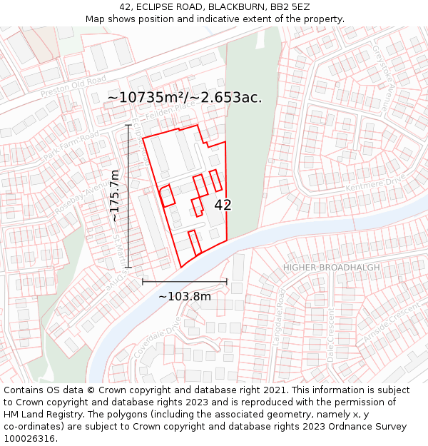 42, ECLIPSE ROAD, BLACKBURN, BB2 5EZ: Plot and title map