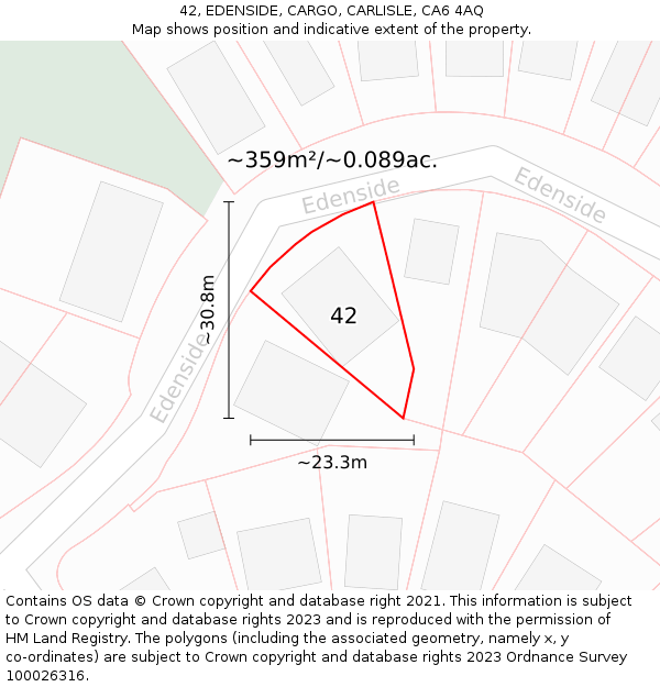 42, EDENSIDE, CARGO, CARLISLE, CA6 4AQ: Plot and title map