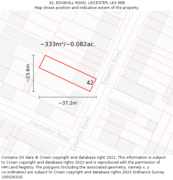 42, EDGEHILL ROAD, LEICESTER, LE4 9EB: Plot and title map