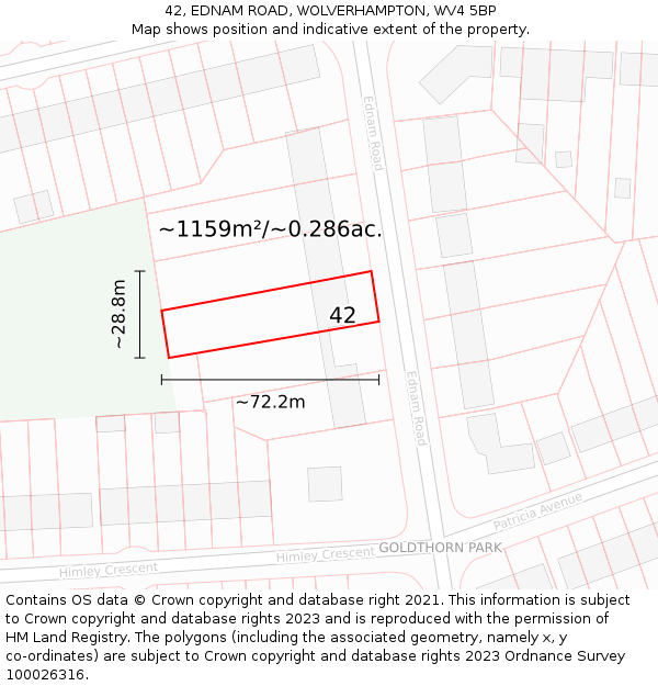 42, EDNAM ROAD, WOLVERHAMPTON, WV4 5BP: Plot and title map
