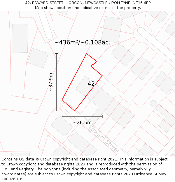 42, EDWARD STREET, HOBSON, NEWCASTLE UPON TYNE, NE16 6EP: Plot and title map