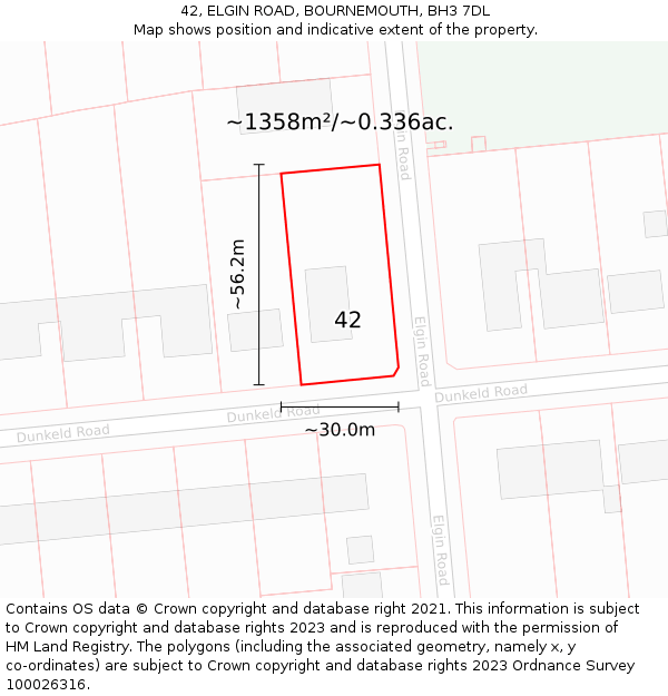 42, ELGIN ROAD, BOURNEMOUTH, BH3 7DL: Plot and title map