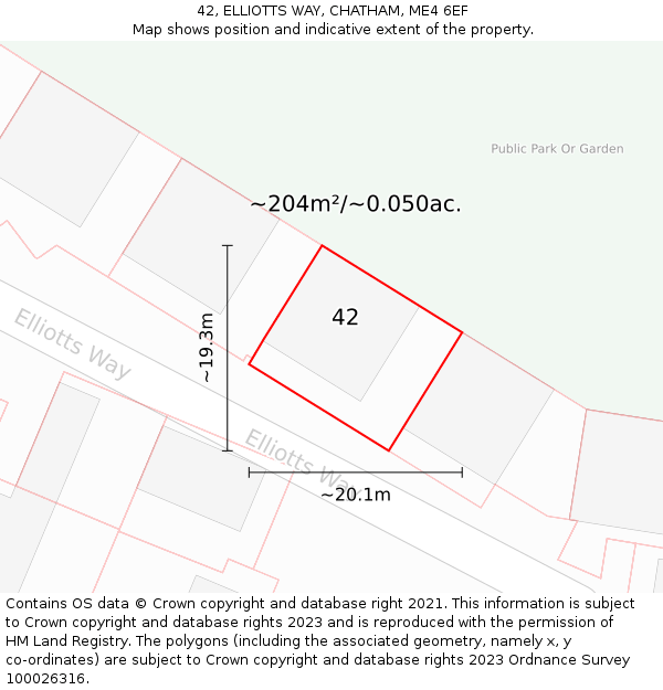 42, ELLIOTTS WAY, CHATHAM, ME4 6EF: Plot and title map