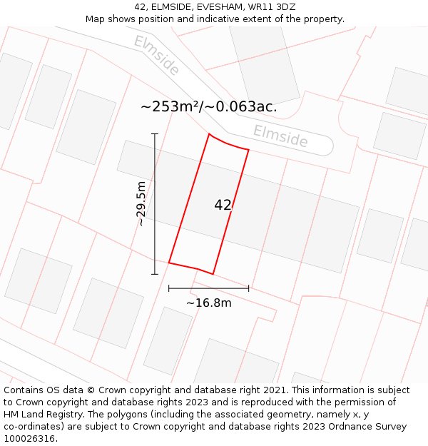 42, ELMSIDE, EVESHAM, WR11 3DZ: Plot and title map